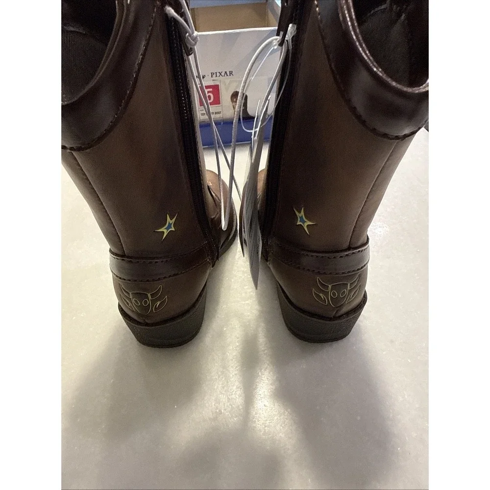 Disney Pixar Toy Story Western Boots Kids Size 5 Brown Woody Bullseye Zip Up